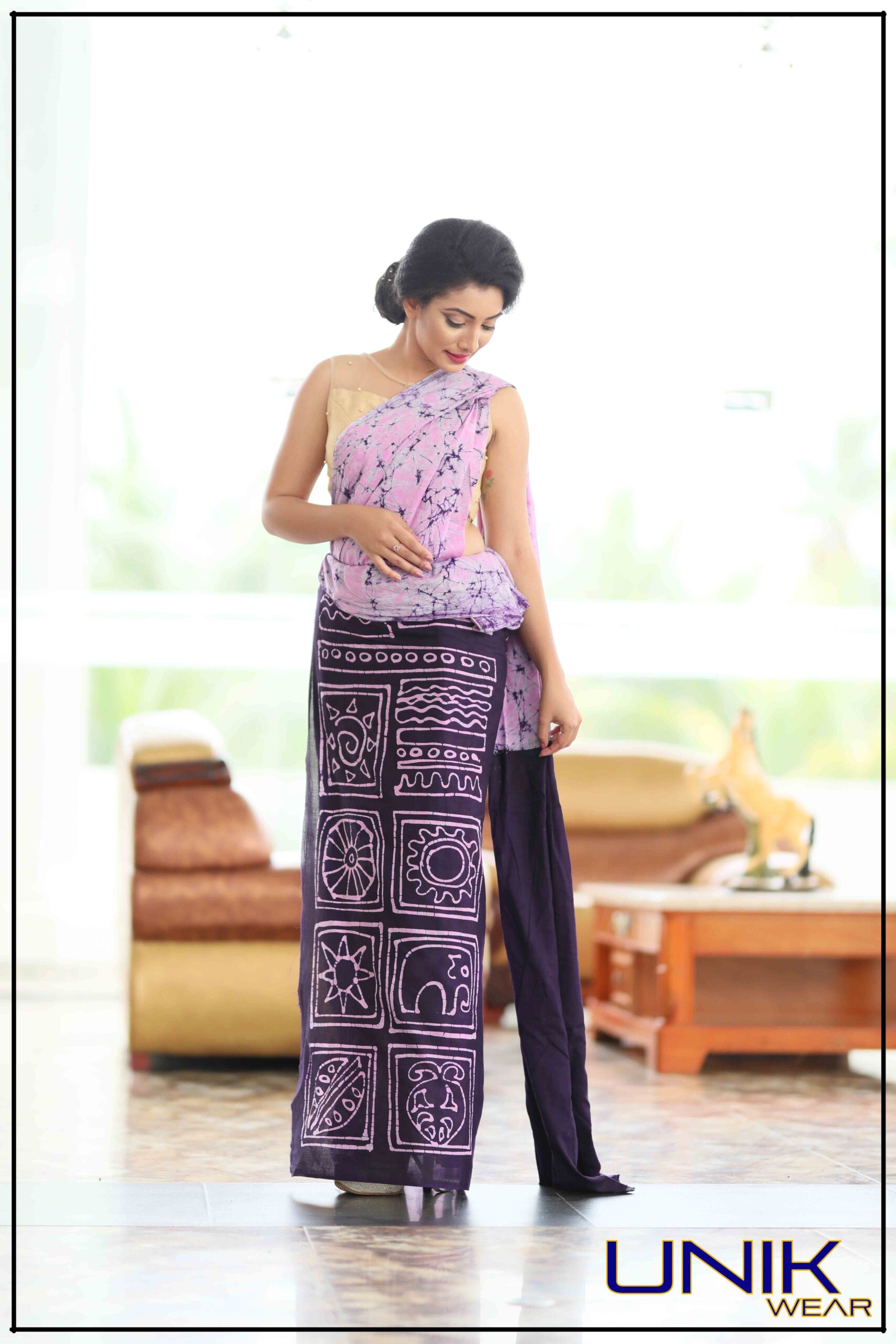 Pink And Purple Color Sri Lankan Handmade Cotton Batik Saree 19802 Unikwearlk 